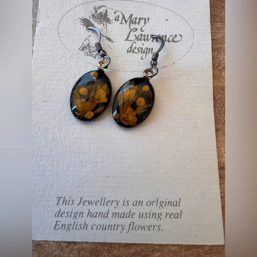Dried English Country Flower Dangle Earrings Mary Lawrence Design Cottagecore